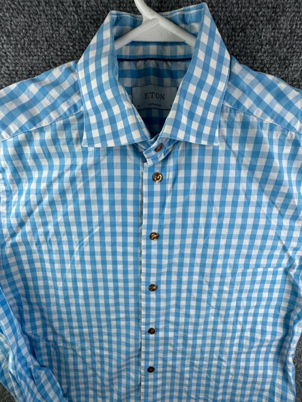 Eton Long Sleeve Button Up POPLIN 16 Cotton Designer Blue Check Contemporary